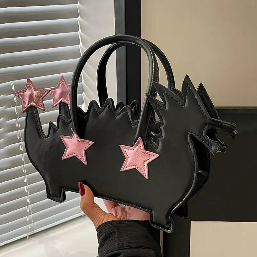 Dragon-Shaped Handbag with Pink Star Patches NWT​​
